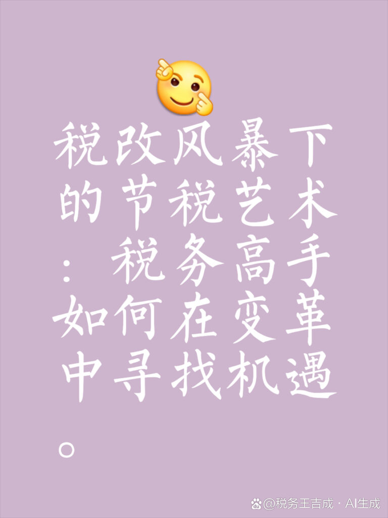 王吉成||税改风暴与节税艺术：揭秘税务高手如何在变革中寻找机遇